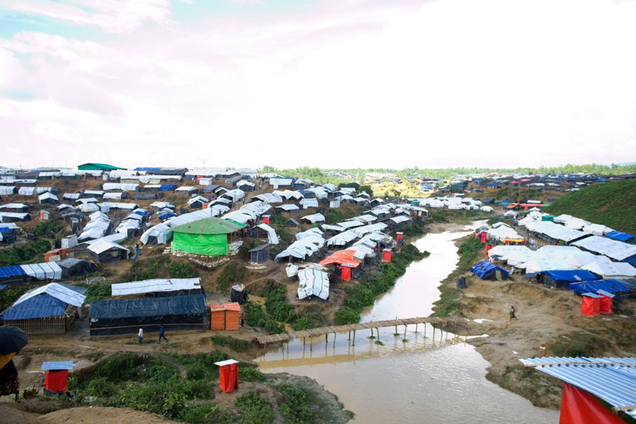 Aerial view of Rohingya refugee tents at Kutupalong Bangladesh
