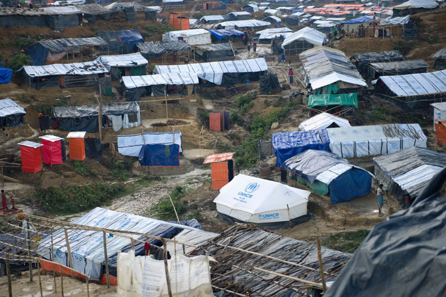 Aerial view of Rohingya refugee tents in Kutupalong Bangladesh