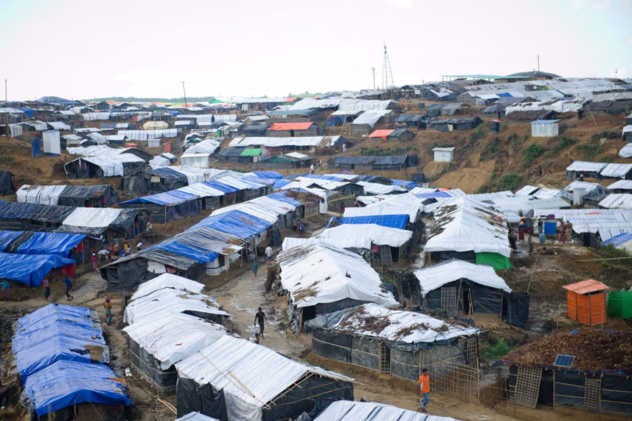 Aerial view of Rohingya refugee tents in Kutupalong camp Bangladesh