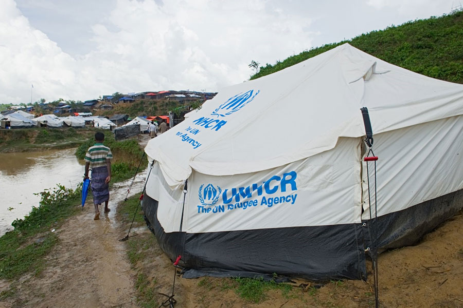 front left door Rohingya refugee tent at Kutupalong camp Bangladesh