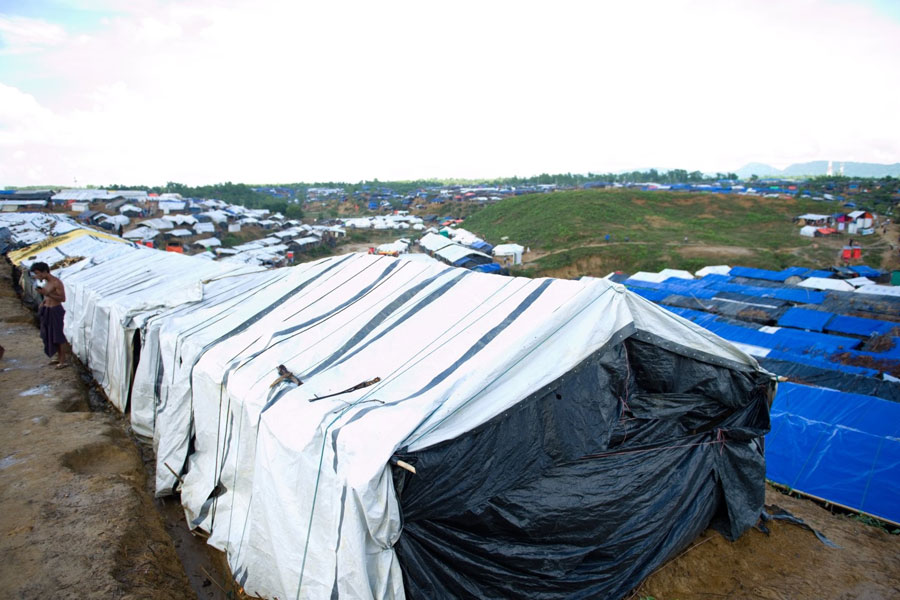 front left view of Rohingya refugee tents in Kutupalong Bangladesh