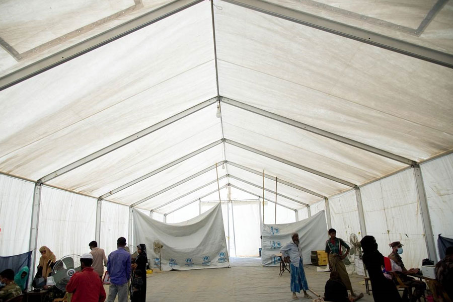 inner full view of MSU tent by NRS Relief with refugees at Kutupalong Bangladesh