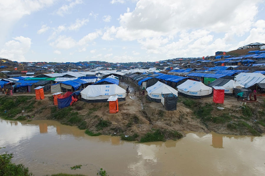 Aerial view of Rohingya refugee tents at Kutupalong camp Bangladesh