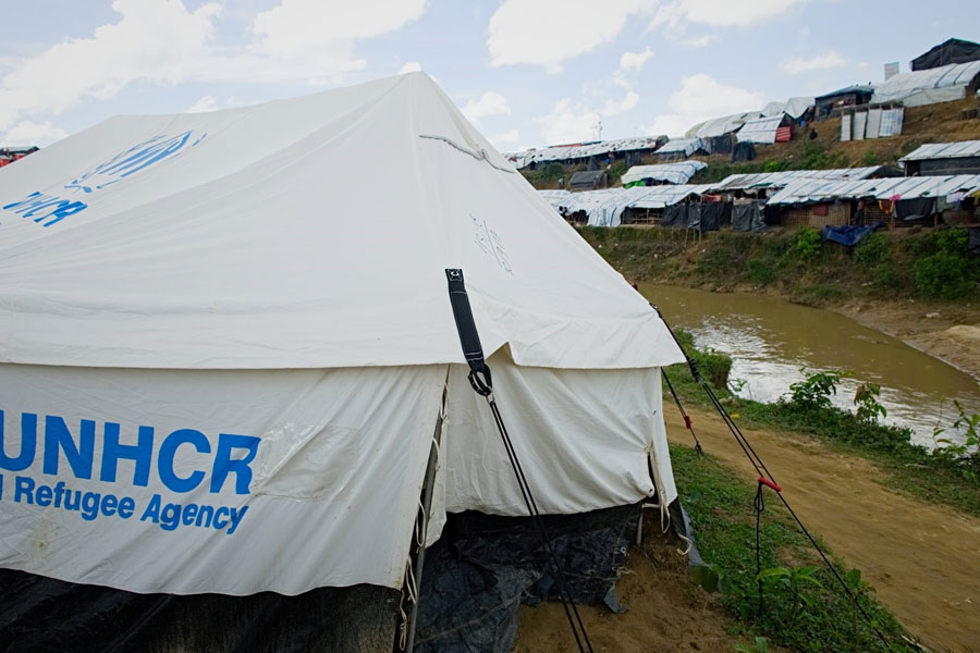 front door Rohingya refugee tent door at Kutupalong camp Bangladesh