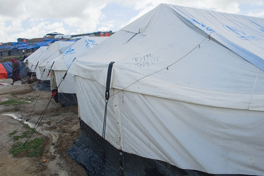 front left side of Rohingya refugee tents at Kutupalong camp Bangladesh