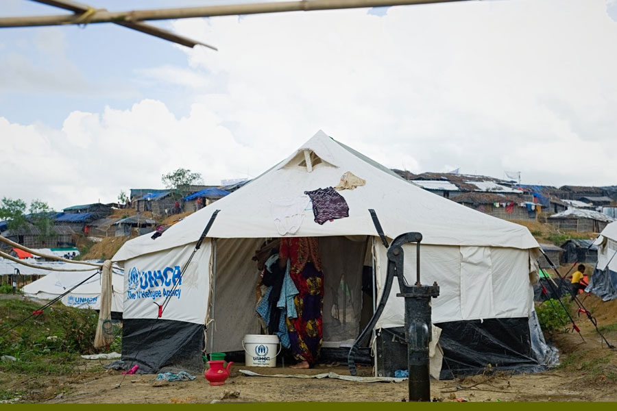 Rohingya front door refugee tent door at Kutupalong camp Bangladesh
