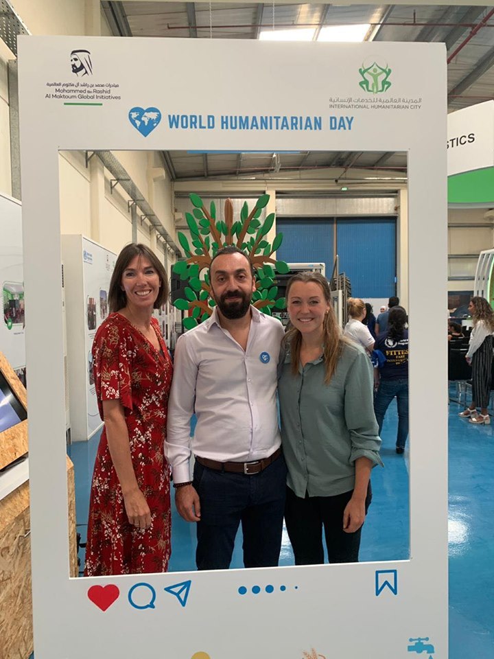 NRS Relief colleagues Wieke de Vries, Charbel Matar and Mia Pagh on World Humanitarian Day 2019 at the IHC